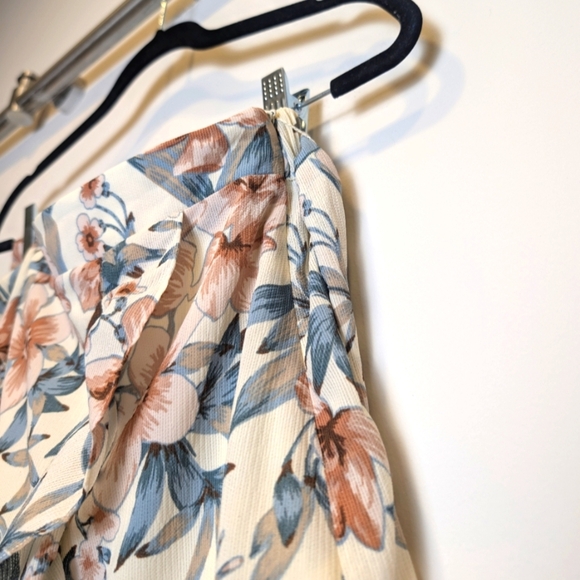 J.O.A. Ivory, Blue, Pink Floral Faux Wrap Ruffle Skirt Size Medium - Picture 4 of 7